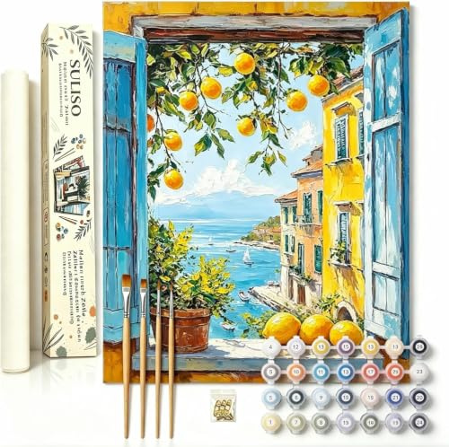 SULISO Pintura por Números para Adultos,El mar de limones,Pinturas al óleo Acrílicas por Números para Adultos Principiantes Kit de Pintura para Niños,40x50cm sin Marco