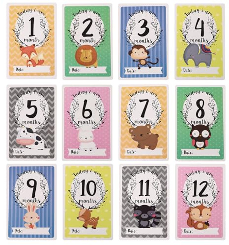 CHICAMPERA 12 St Animal Monthly Growth Cards för Nyfödda Pojke Hållbara Milstolpekort för Fotografering och Medier Present för Föräldrar