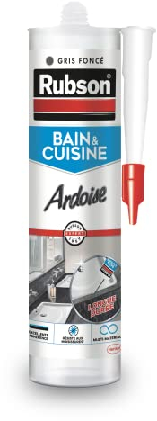 Rubson Mastic Bain & Cuisine Couleur Ardoise, Joint silicone multi-matériaux renforcé en antifongiques, mastic sanitaire coloré, souple & étanche, 280 ml