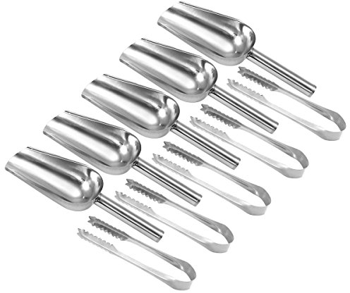 Ounona, 5 palette per il ghiaccio e 5 pinze per il ghiaccio, in acciaio inox, ideali per matrimoni, bar, party, buffet, grill