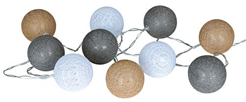 levandeo Guirnalda de 10 luces LED con bolas de algodón, color marrón, gris y blanco