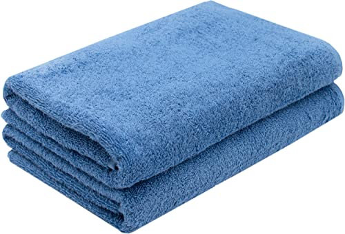 ZOLLNER 2er Set Duschtücher - weiche und saugstarke Handtücher - waschbar bis 95°C - Baumwolle - 70x140 cm in blau