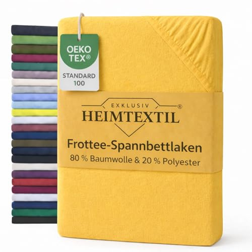 EXKLUSIV HEIMTEXTIL Sábana bajera de rizo, 200 x 220 cm, 80% algodón, 20% poliéster, certificado Öko – Tex, calidad de marca, altura del colchón hasta 35 cm, color amarillo
