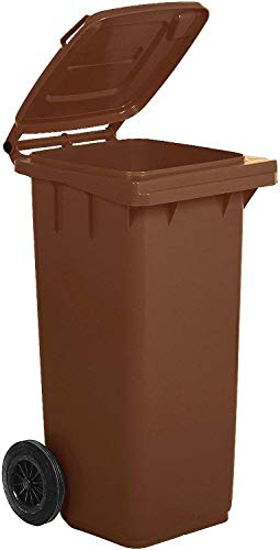 HORECA Bidone per Raccolta differenziata rifiuti 120 Lt, Colore Marrone | Contenitore 120 Litri per immondizia Uso Esterno | Pattumiera con Coperchio e rotelle nettezza Urbana