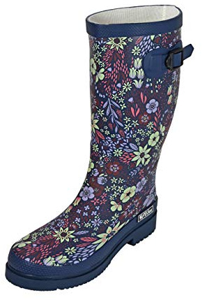 MADSea Botas de agua para mujer, diseño floral, caña larga, Azul con estampado floral, 40 EU