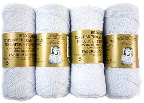 ▷ 100% Egyptisk merceriserad Pearl Cotton Zepelines Pack för DIY och handstickning virkade eller stickade arbeten med elegant finish. (4 st Perlé N5, Vit)