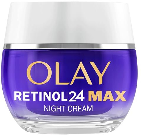 Olay Retinol 24 MAX* Feuchtigkeitsspendende Nachtcreme für das Gesicht, Hautpflege mit Vitamin E, Antioxidans, +40% Glyzerin, Well-Aging Nacht-Hautpflege: Glättend, erneuert und spendet Feuchtigkeit