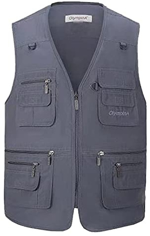 Hwalleum Men's Multifunctional Outdoor Casual Gilet, Mens Summer Lightweight Vest Waistcoat Safari Multi Pocket Working Fishing Hunting Hiking Gilets Jacket Breathable Quick Dry Photography Top