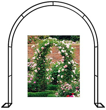 Ortolc Arco per Rampicanti da Balcone Archi Giardino per Glicine con Base, Bianco/Nero, antiruggine, Arco per Piante Rampicanti Pergola in Acciaio Sostegno Rose Rampicanti, 180x220cm/5.9x7.2ft