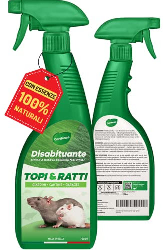 Gardemia Disabituante Anti Topi e Ratti 750ml Spray Azione Naturale Barriera Vegetale Disabitua Roditori Interni Esterni Dissuasore Alternativo a Repellente Veleno Ultrasuoni Trappole Colla