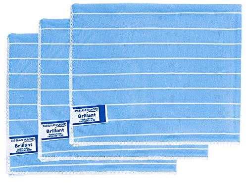 Das blaue Wunder Brillant Reinigungstuch 3er Set BLAU 40x50cm I Putztücher mit Bambusfasern I Streifen- und fusselfrei I Fenstertuch I saugstark