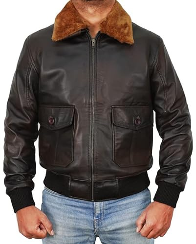 Fashion_First Veste en peau de mouton usée G1 pour homme - Style aviateur - Pilote de vol britannique - Style aviateur, L
