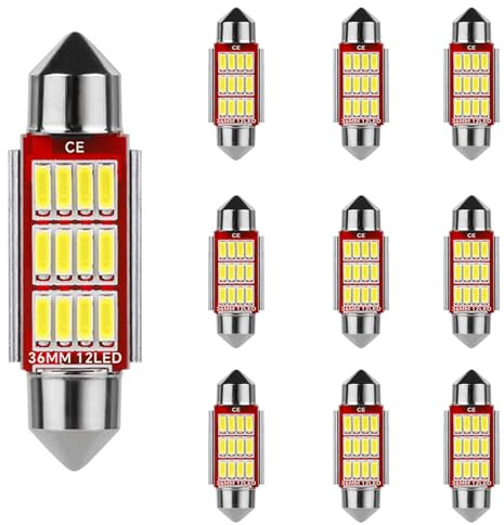 SIGANDG 10 Pezzi Festoon 6418 C5W Lampadina LED per auto 36MM, Canbus Senza Errori, Luci Interne Per Mappa, Lampadina Targa, 12V 500LM 12MSD 4014 Chipset 6000K (Bianco)