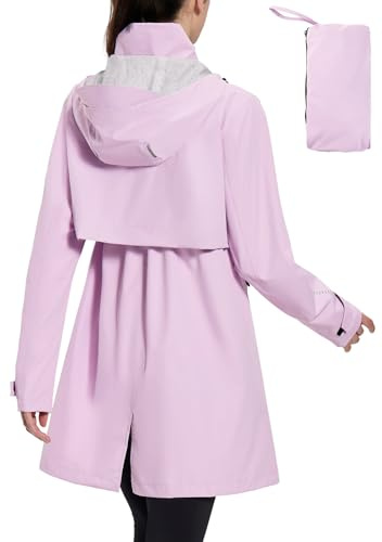 baleaf Chaqueta larga impermeable para mujer, cortavientos, ligera, con capucha