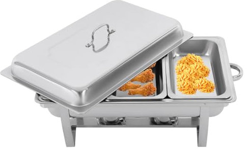 HOARLICN Edelstahl Warmhaltebehälter, 9 L Edelstahl 3 Grid Chafing Dish Speisenwärmer Warmhaltebehälter Rechteckige Catering Chafer Warmer Set W/Cover Für Restaurants, Cafeterias