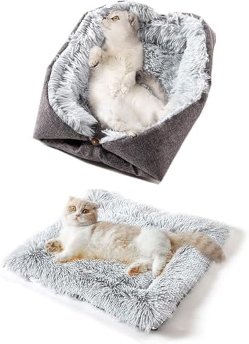 fuzhik Katzendecke Flauschig Haustierbett für Katzen Schlafplatz 2 in 1 Flauschig Plüsch Weich Katzenkissen Waschbar Katzensofa, Haustierbett Hundebett Katzendecke für Katze und Kleine Hunde (Grau)
