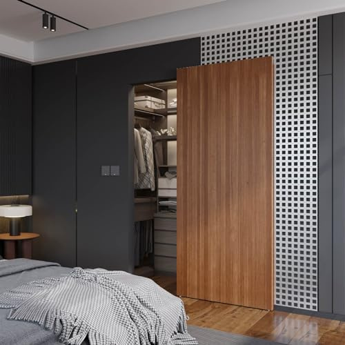 FINOSEN 38inch Concealed Sliding Barn Door Hardware with Soft Close Mechanism, Aluminum Track, Invisible Floor Track, Fit MIN Opening Width 28in, Wall Mount System(Door is not Included)