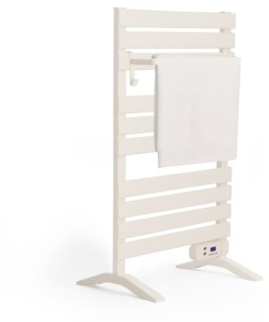 CREATE / Warm Towel 500W / Porte-Serviettes électrique Blanc cassé avec Pieds et étagère 1 Barre / 103x5x55 cm/pour Sol ou Mur, minuteur, écran LCD, Basse consommation, temporisateur
