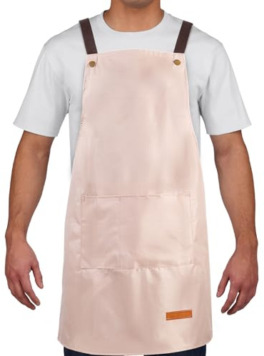 Waterproof Aprons for Women and Men, Cooking Working Chef Apron with 2 Pockets, Lightweight Kitchen Apron, Suitable for Baking, BBQ, Garden, Haircut, Painting, Dishwashing (Pink)