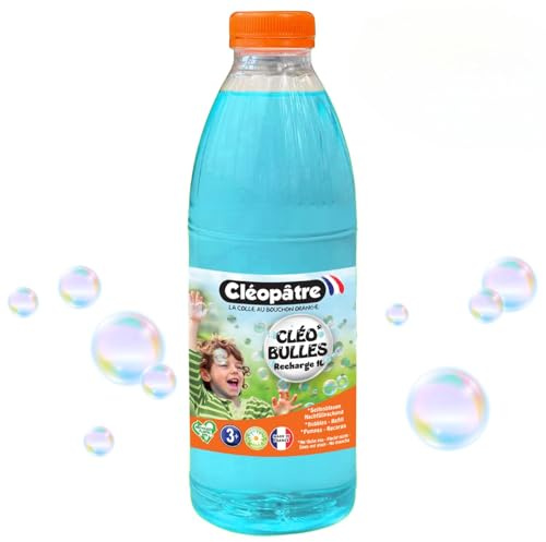 Cleopatre – Cleo'Bulles – Soluzione per Bolle di Sapone, Ricarica 1 L, Colore Blu, Adatto ai Bambini, Ideale per Macchina, Pistola, Bacchetta a Bolle