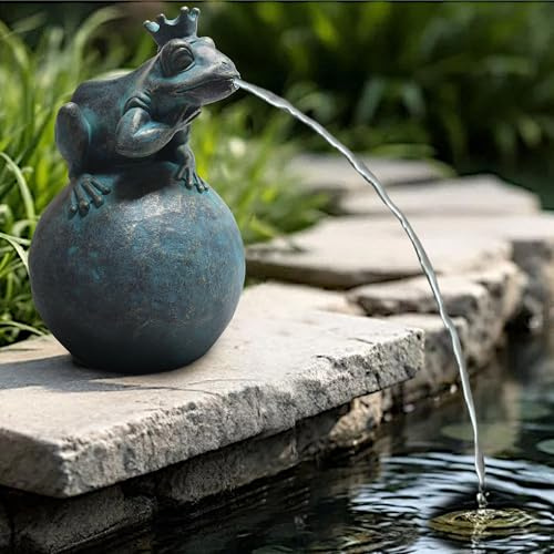 Gárgola solar – Figura de estanque con bomba solar y fuente de agua – Decoración de jardín de poliresina en aspecto de bronce – Fuente solar para estanque de jardín y curso de agua (príncipe rana 12 x