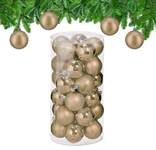 Relaxdays Weihnachtskugeln im 30er Set, Kunststoff, D: 6 cm, Weihnachtsbaumdeko, Baumschmuck bruchsicher, Champagner