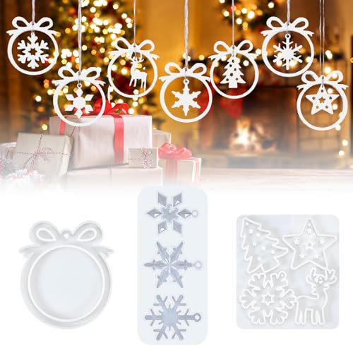 JKITNHJOT Silikonform Weihnachten 3 Stück, Weihnachts-Silikonformen Gießformen mit Stern, Weihnachtsbaum, Schneeflocke & Rentier, Anhänger- & Seifenform für DIY Harz, Weihnachtsdeko & Heimdekoration