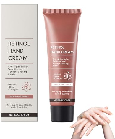 Retinol Anti-Aging Handcreme mit Sheabutter & Collagen – Intensive Feuchtigkeitspflege für trockene, rissige Hände, straffende Pflege zur Reduzierung von Fältchen, zieht schnell ein & fettet nicht (1)