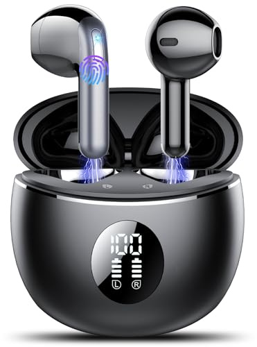 Wireless Earbuds, Ear buds Bluetooth 5.4 Headphones in Ear, 2025 New Bluetooth Earphones with 4 ENC Noise Cancelling Mic, Bass Boost 87%, 50H Ear phones with IP7 Waterproof, Fast Charge, LED Display