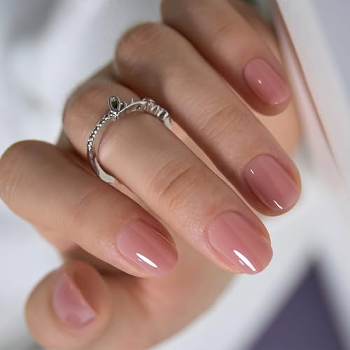 CurvLife Extra Short Oval Press On Nails, Nude Peach Pink, Soft Gel