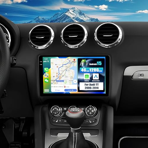 SIXWIN 2-DIN Android 15-bilradio med trådlös CarPlay och Android Auto för Audi TT (2006–2014) – 9-tums touchscreen, 4 GB RAM, 128 GB lagring, Bluetooth 5.0, GPS