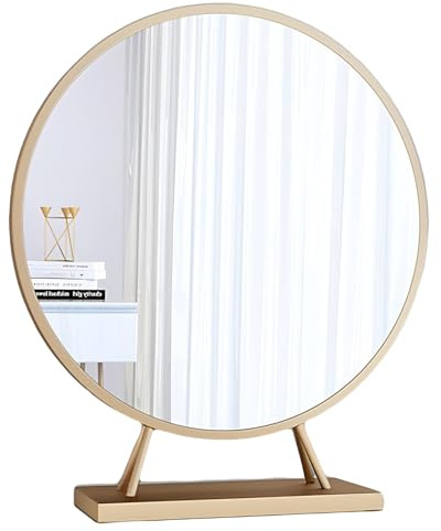 Bordsspegel 19,6 tum, metallbas rund sminkspegel 90° roterande sminkspeglar högupplöst för hem sovsal sovrum (guld/50 cm)