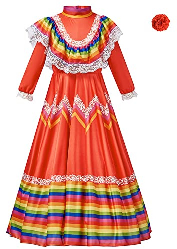 Generisch Disfraces de carnaval para niños, niños, niñas, vestido tradicional mexicano, estilo nacional, manga larga, danza, vestido de princesa con tocado, cosplay, carnaval, fiesta de cumpleaños, K