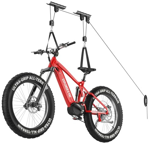 Housolution Bike Hoist, [1 Pack] Hoist Pulley System with 88Lbs, Fit 10-16Feet High Ceilings, Heavy-Duty Overhead Ceiling Storage System for Road, MTB, Fat Tire, Ebike Hanger, Ladders, Snowboard
