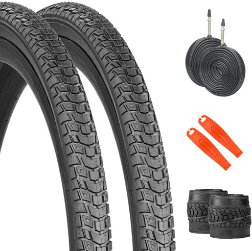 MEGHNA Lot de pneus de vélo 700 x 40 C/700 x 45 C - Pneu pliable avec chambre à air et démonte-pneu - Profil grip robuste pour Gravelbike, trekking et ville (700 x 40 C)
