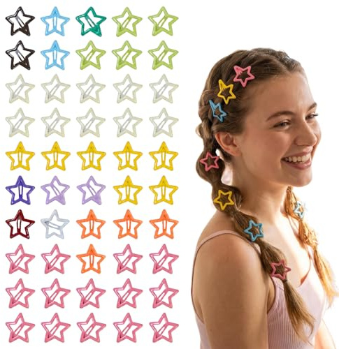 Novocloud 50 Pezzi Carino Fermagli per Capelli a Forma di Stella Y2k Colorati, Mollette Stella Capelli Bambina Donne e Ragazze, Graziosi Accessori per Capelli in Metallo, Anni 2000 Rave