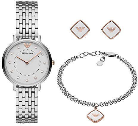 Emporio Armani Uhr für Damen , Zweizeiger Uhrwerk, 32mm Silbernes Edelstahlgehäuse mit Edelstahlarmband, AR80023