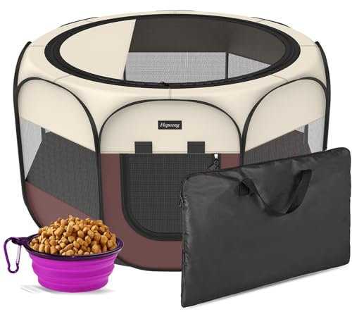 Hepeeng Corralito portátil Plegable para Mascotas y corralito para Cachorros, Tienda de campaña para Mascotas con Funda de Transporte, Cuenco de Viaje Plegable para Uso en Interiores y Exteriores,