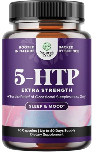 Natures Craft 5 HTP Supplement 5-Hydroxytryptophan - 100mg per Serving Gentle Herbal Sleep and Mood Enhancer Support Capsules from Griffonia Simplicifolia - 60 Count