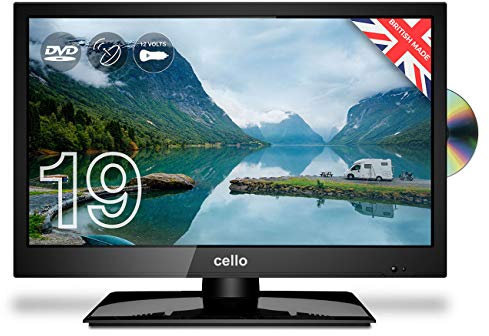 Cello 12 Volt 19 inch ZRTMF0291 Traveller LED Digital TV Built-in DVD Freeview HD and 12 volt Adaptor, Built in satellite receiver with HDMI and USB for recording from Live TV, Made In The UK