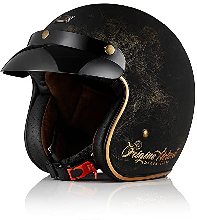 ORIGINE Casco Jet Moto Aperto Scooter Casco Motorino Vintage con Visiera Parasole Omologato ECE (Scacco Bronze Matt,M)