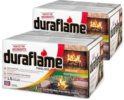 Duraflame 1,1 kg 1,5 timmars bränning inomhus/utomhus brandlog (12-antal) - Perfekt brandstocksersättning för din eldstad, bra för en lägereld, skorstenssäker, lätt att använda, snabb belysning med