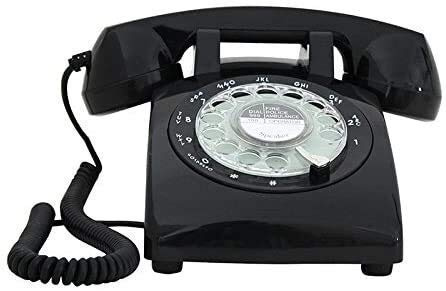 QHYXT telefon hem telefon vintage roterande telefon skivspelare telefon roterande urtavla retro telefon antik kontor hem fast telefon fast telefon fast telefon metallklocka (A)