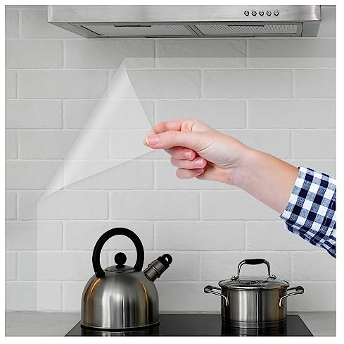 Wallpaper Kitchen Oil Proof Wall Stickers, 42 x 300 cm Clear Wall Protector Self Adhesive Film, Wallpaper Wall Tile Stickers for Kitchen, for Kitchen Dining Room Wood Countertop Cupboard Walls