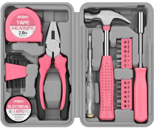 Hi-Spec Kit d'Outils DIY 24pc Rose pour Femmes. Petite Boîte à Outils Idéale pour Débutantes, pour la Maison & le Bureau