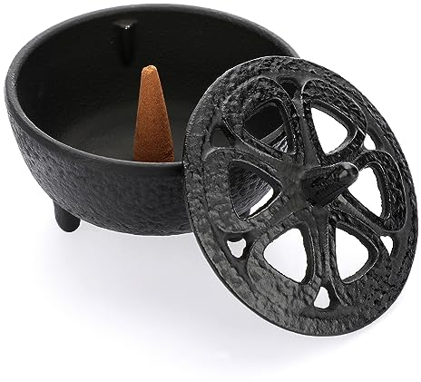 SUMNACON Räuchergefäß aus Gusseisen mit Deckel Räucherstäbchenhalter Räucherschälchen Räucherschale Weihrauchbehälter Hausdekoration für Schlafzimmer Yoga Wohnzimmer Geschenk(Schwarz Klein)