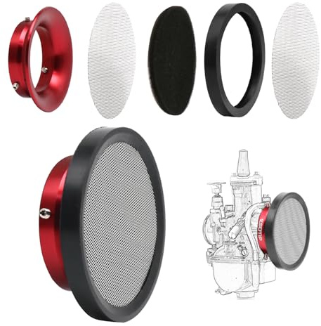 Förgasare Velocity Stack Air Filter Cleaner Aluminiumlegeringar Mesh Stål för Filter Svamp för PWX21-30 mm (röd, 50 mm)