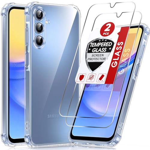 LeYi Funda para Samsung Galaxy A15/A 15 4G/5G con [2-Unidades] Cristal Templado, Carcasa Armor Silicona Soft Skin TPU Case Antigolpes Cover, Transparente