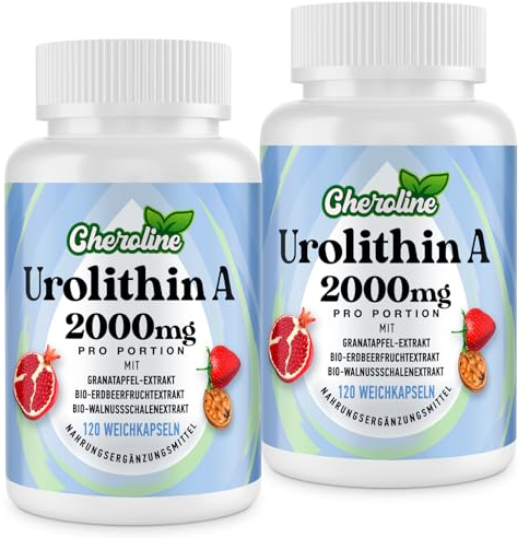 Urolithin A Ergänzung 2000mg - 120 Weichkapseln 60-Tage-Vorrat - Angereichert mit Granatapfel-, Erdbeer- und Walnussextrakten - für Mitochondrien (120 stück (2er Pack))