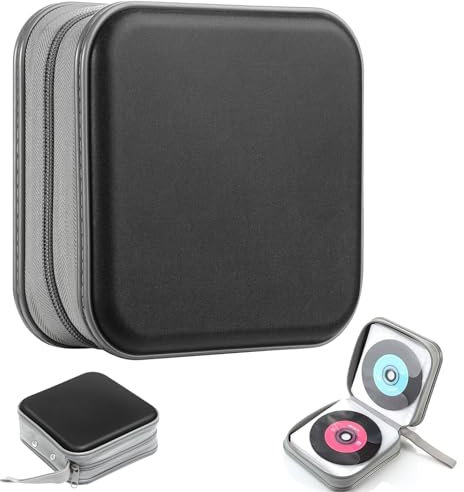 CD Tasche, DVD Hülle aus Hartplastik, Mit Reißverschluss Aufbewahrungstasche, Discs Aufbewahrungstasche für 30-40 Discs, CD Aufbewahrungstasche für Auto und Zuhause, Discs Aufbewahrungstasch, Schwarz